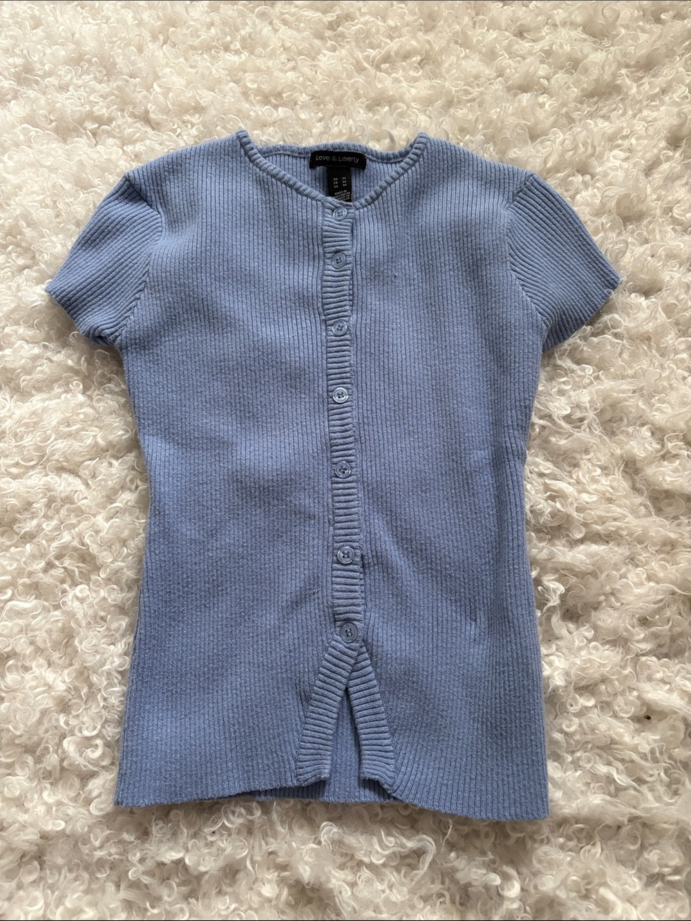 Short Sleeve Button-Up Ribbed Knit Top